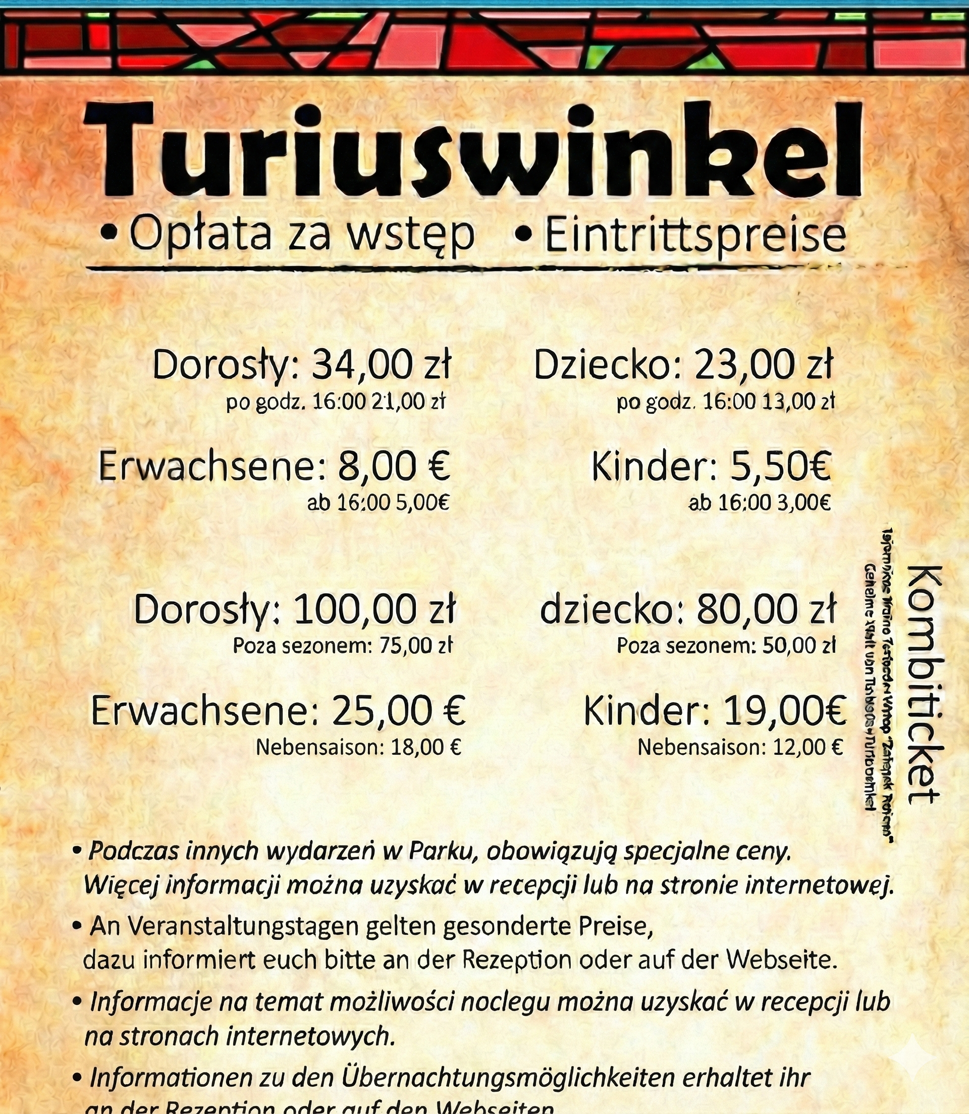 Cennik Turisede 2026 - Turiuswinkel i Kulturinsel